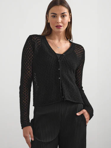 Cashmere/Silk Lace Vee Cardigan in Black