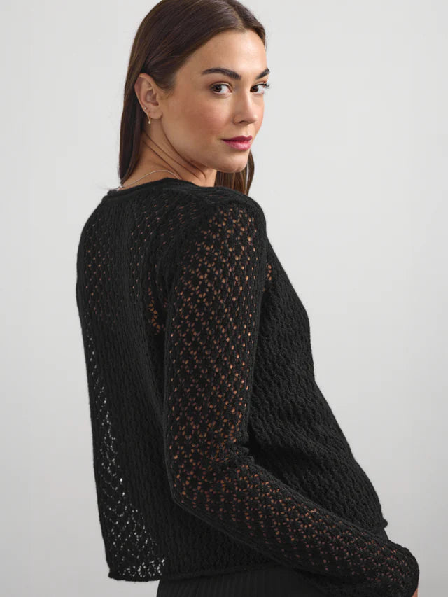 Cashmere/Silk Lace Vee Cardigan in Black