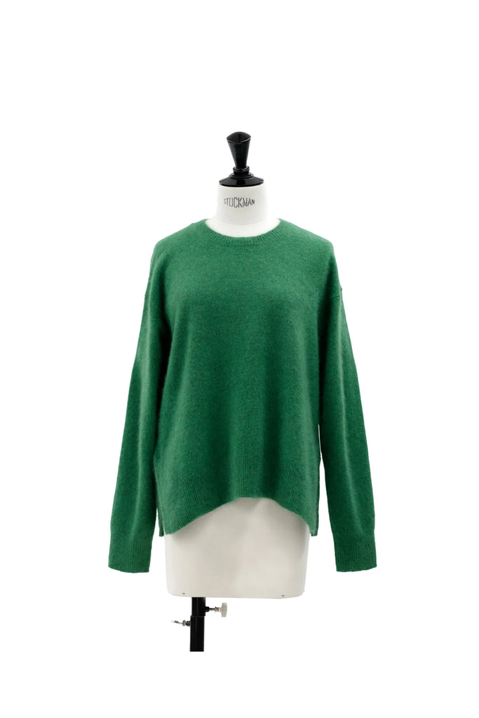 Wool Crew Neck Side Slit Sweater in Green