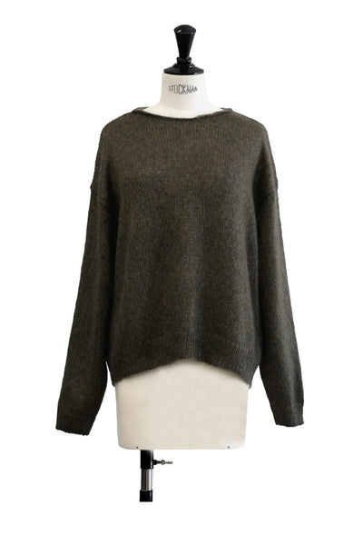 Mohair/Silk Rolled Neck Sweater in Khaki