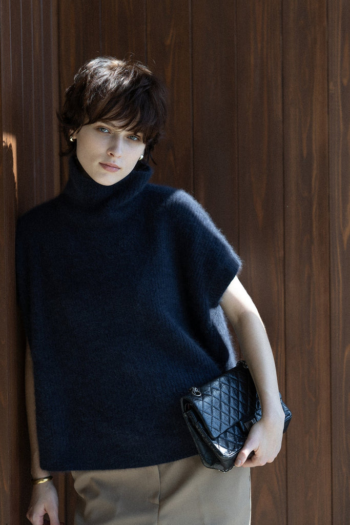Wool Turtleneck Sweater Vest in B.Navy