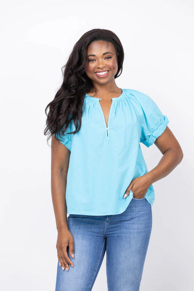 CALLA Short Sleeve Top in Cabana Blue