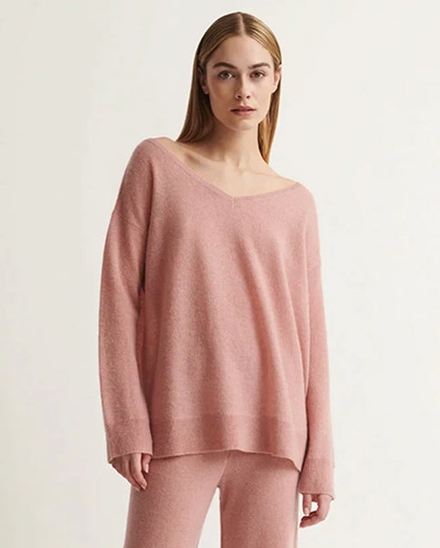 PAULA Cashmere V-Neck Sweater in Rosebloom