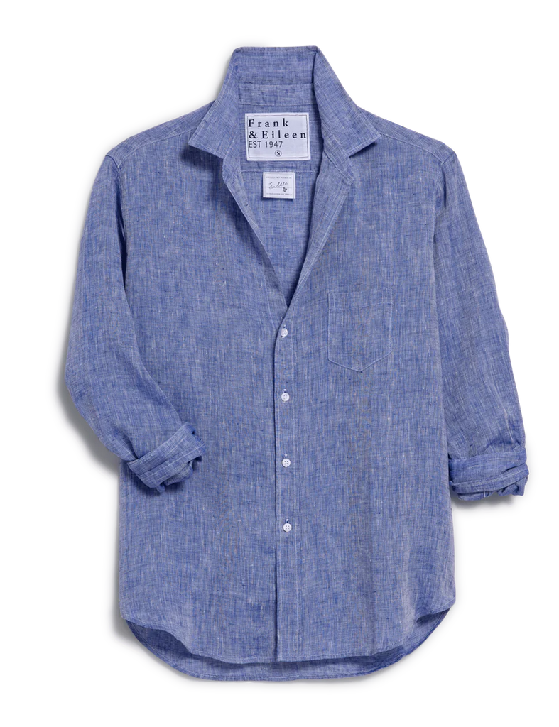 EILEEN Linen Button Down Shirt in Blue