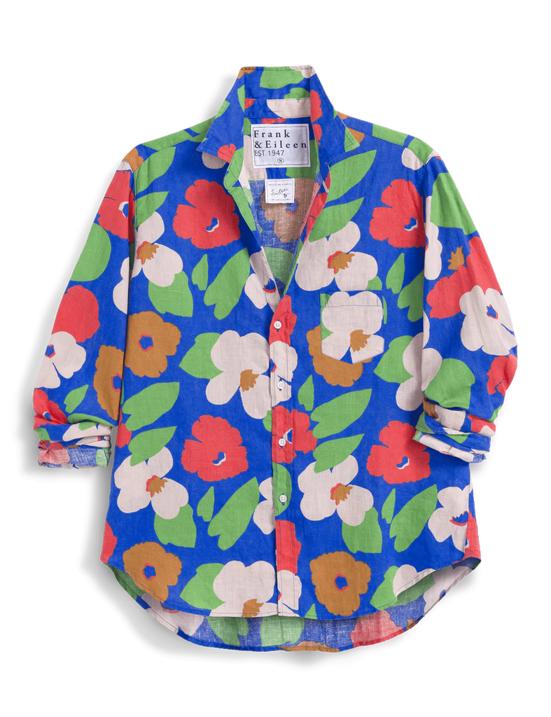 EILEEN Linen Button Down in Bright Blue Floral
