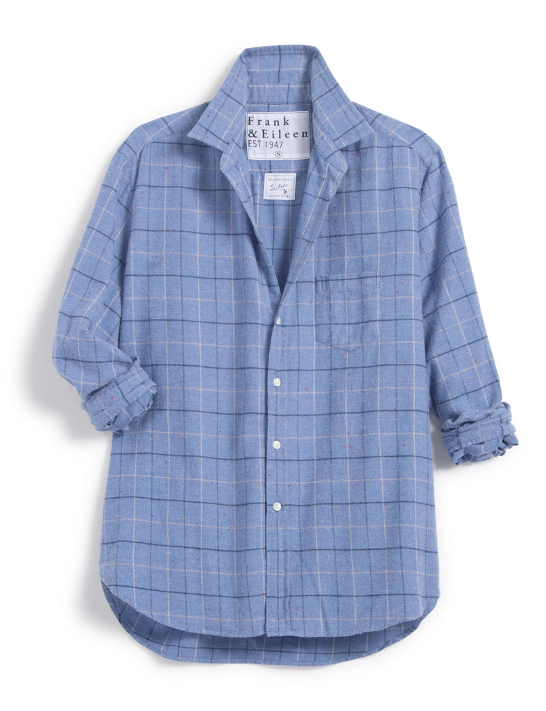 EILEEN Flannel Button Down in Light Blue & Black Plaid