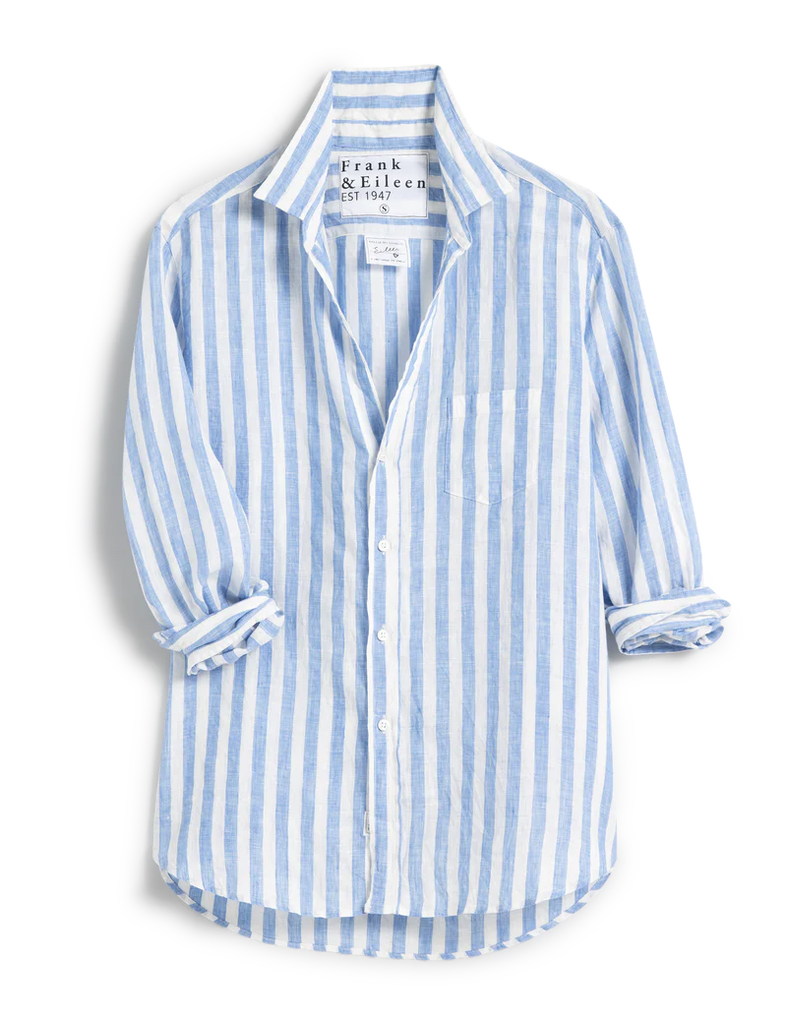 EILEEN Linen Shirt in Wide White/Blue Stripe