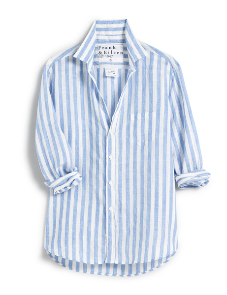 EILEEN Linen Shirt in Wide White/Blue Stripe
