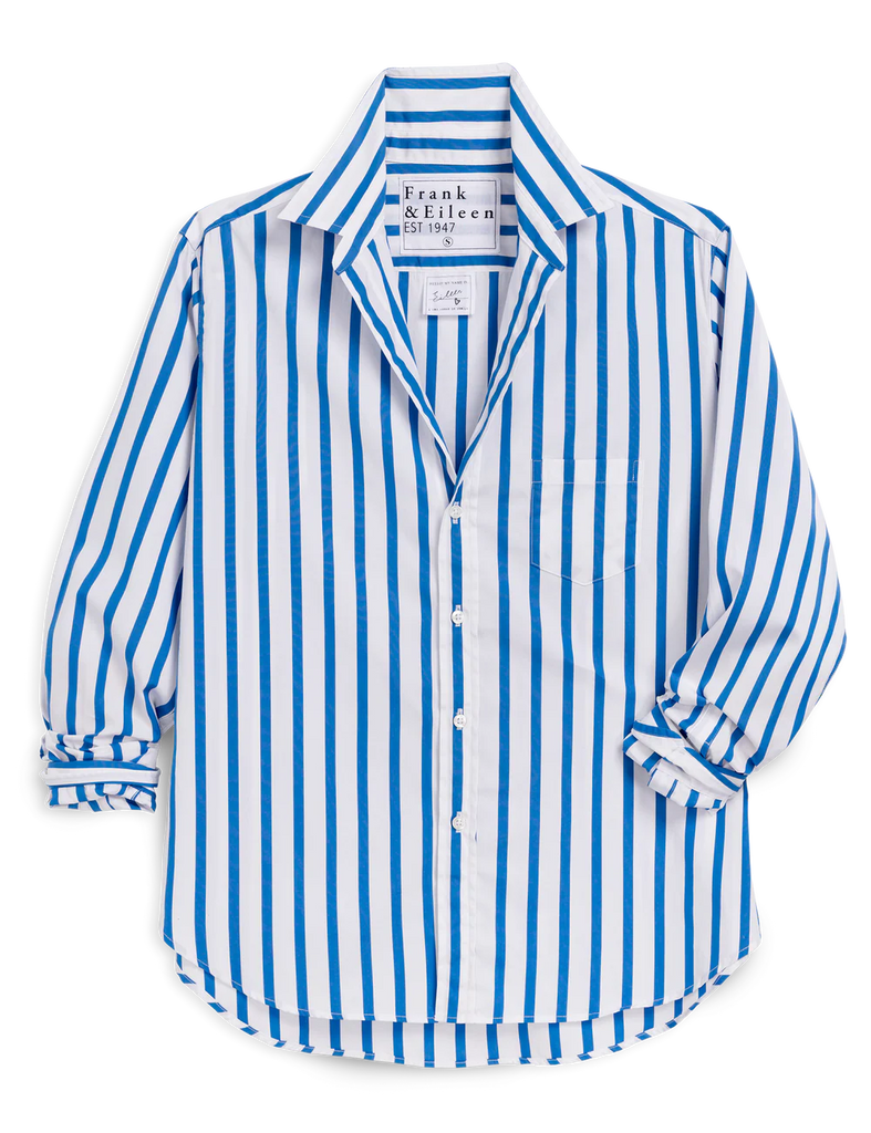 EILEEN Poplin Button Down in Blue/White Stripes