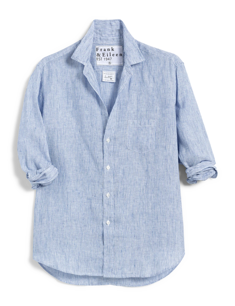 EILEEN Linen Shirt in Blue White Mini Stripes