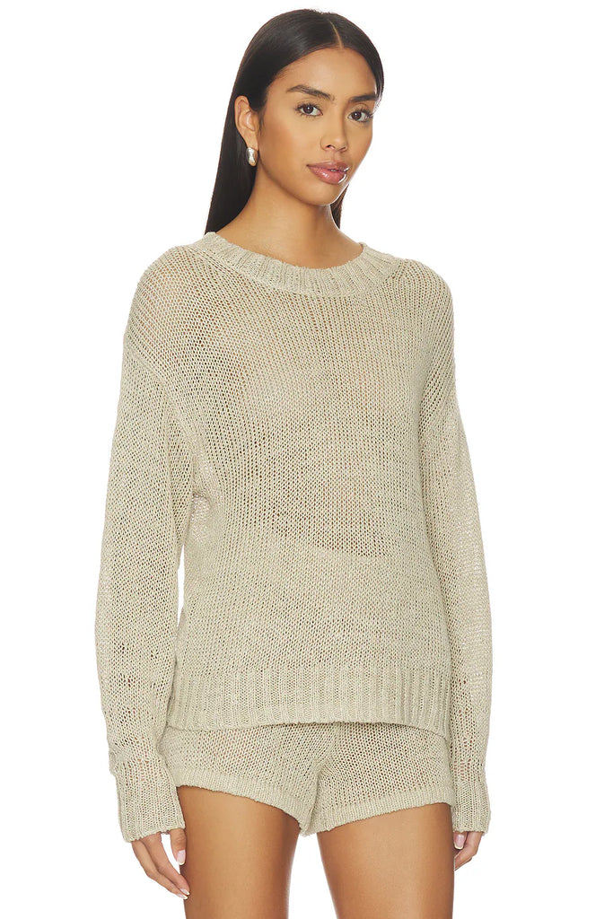 Linen Open Knit Crew Sweater in Oatmeal