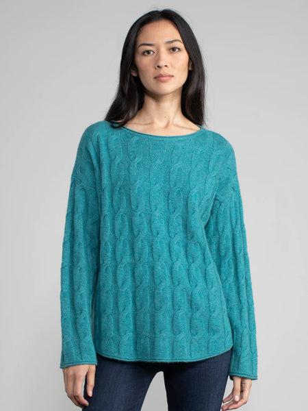 SHIRTTAIL Cashmere Cable Crew Sweater in Emerald