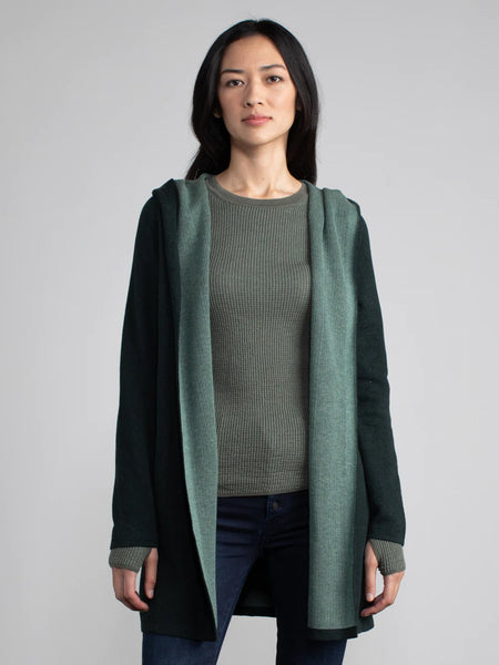 ST. MAARTEN Cotton Hooded Cardigan Coat in Forest/Fern