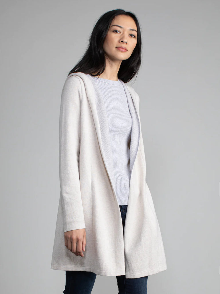 ST. MAARTEN Cotton Hooded Cardigan Coat in Soy/Fog