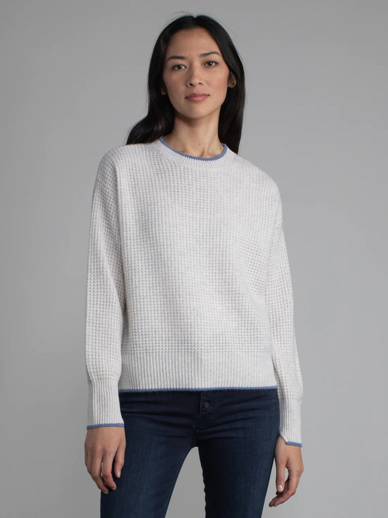 NORA Cashmere Waffle Crew Sweater in Mist/Jeans