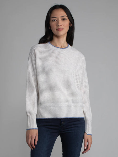 NORA Cashmere Waffle Crew Sweater in Mist/Jeans