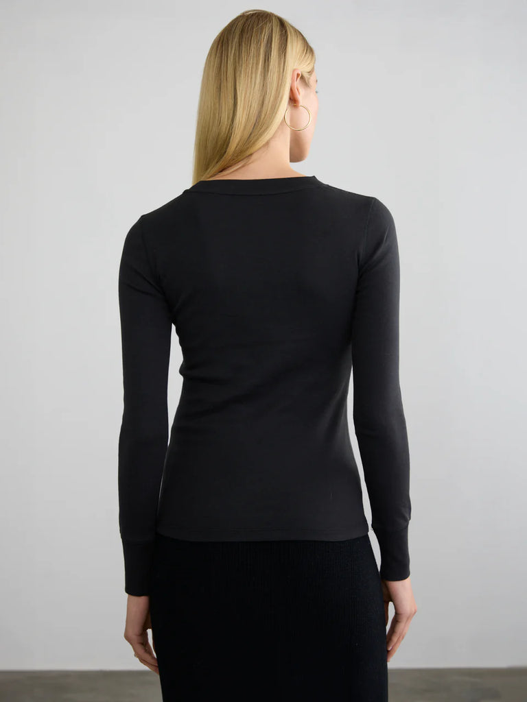 Crew Neck Rib Long Sleeve Tee in Black