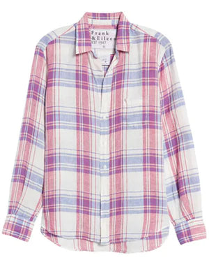 EILEEN Linen Shirt in Pink/Blue/White Plaid