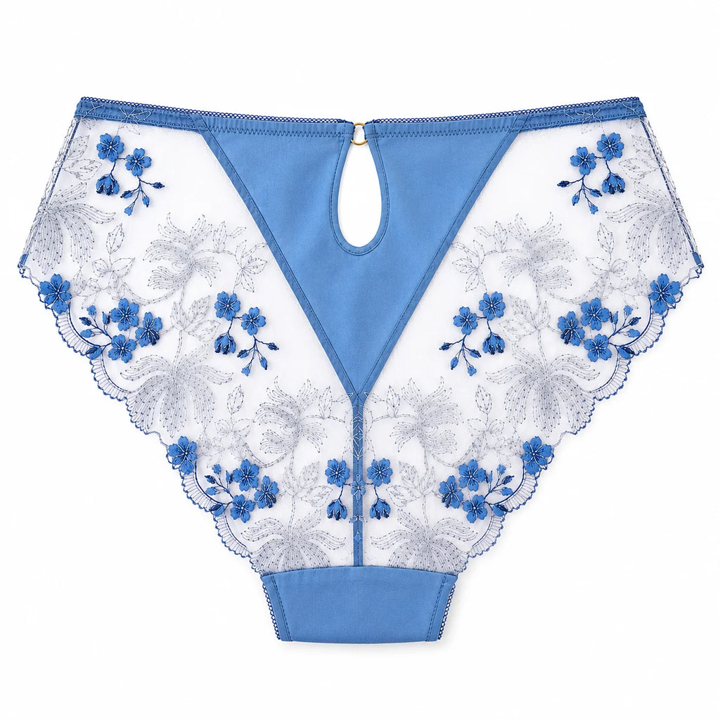 GABRIELLE Silk & Lace Bikini in Denim Blue