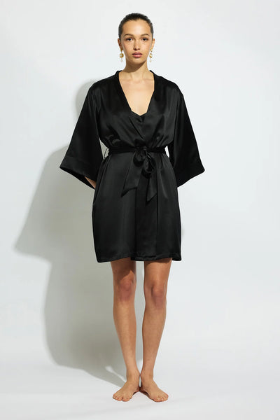 Silk Wrap Robe in Black
