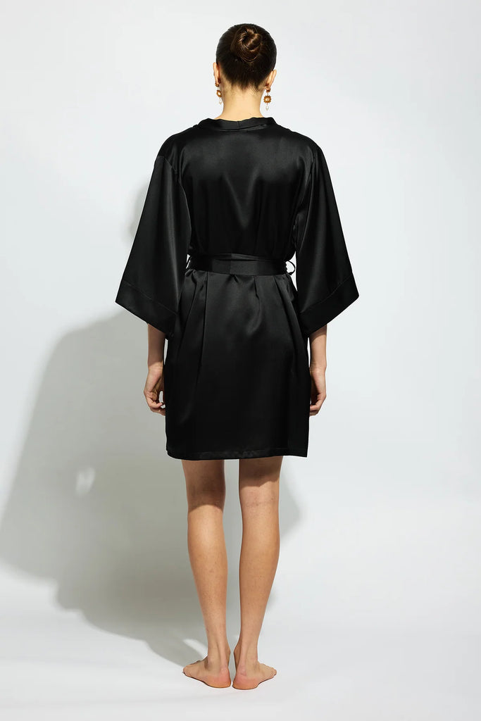 Silk Wrap Robe in Black
