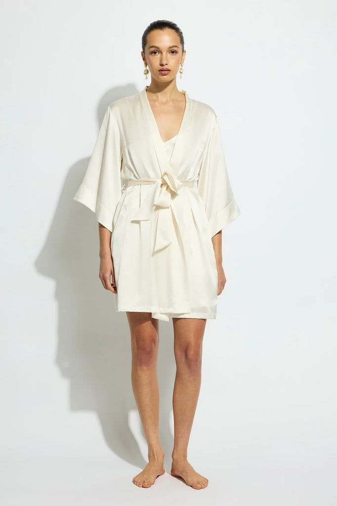 Silk Wrap Robe in Creme