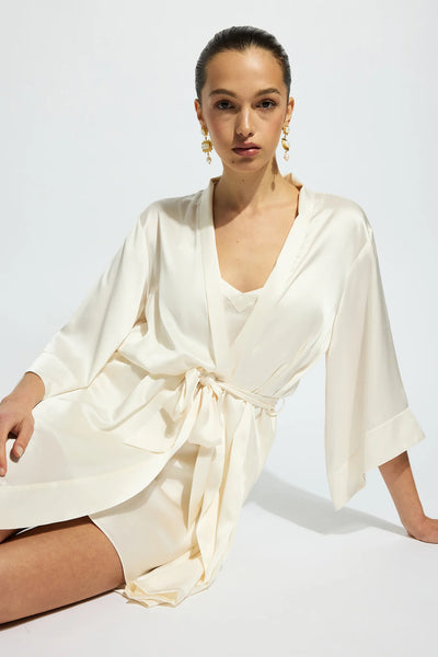Silk Wrap Robe in Creme