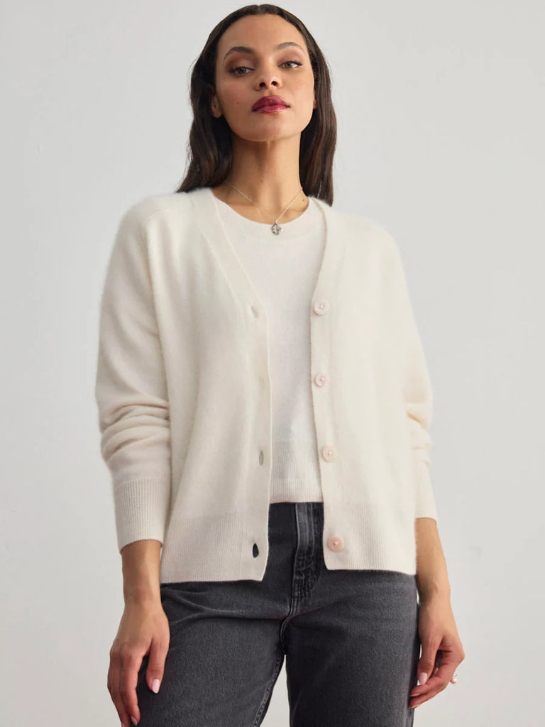 Brushed Cashmere Cardigan in Chalk