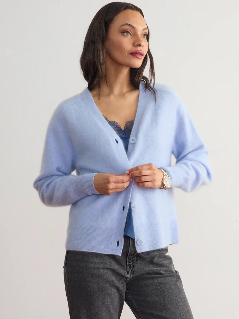 Brushed Cashmere Cardigan in Riviera