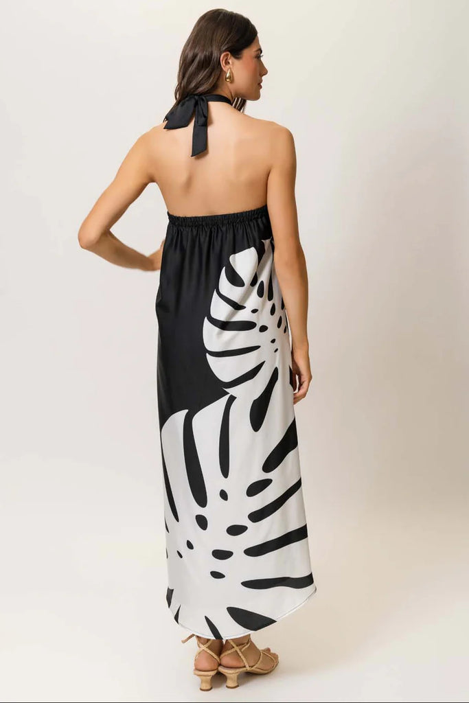 KAROLINE Halter Dress in Plack Monstera