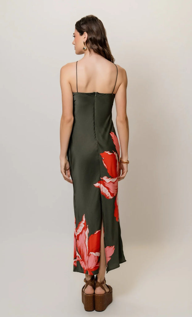 ZENNIA Dress in Olive Coral Sketched Iris