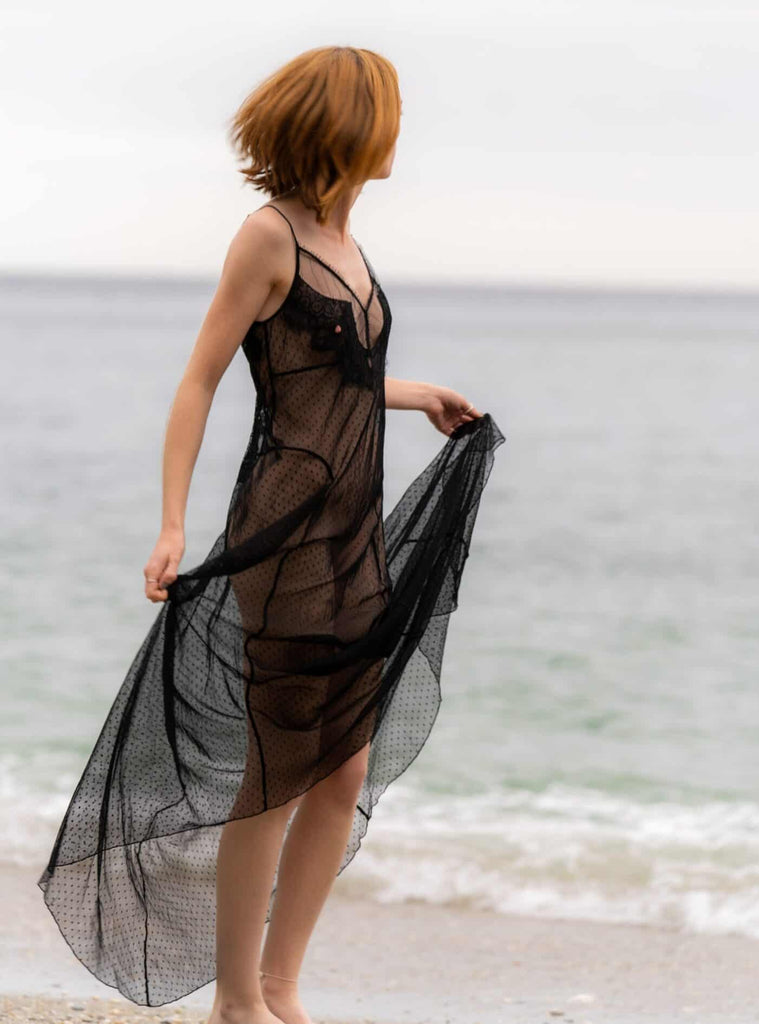 ICONIC Long Lace Chemise Gown in Black