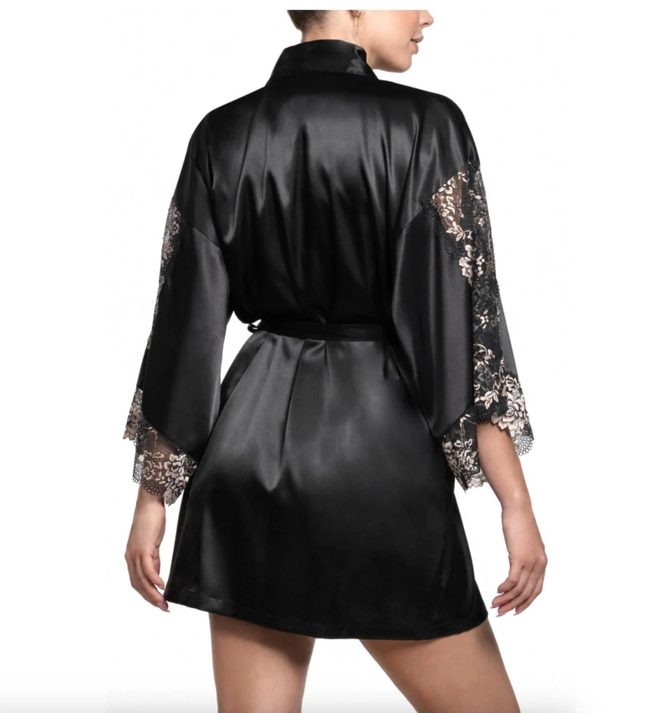 AVIVA Satin & Lace Robe in Black
