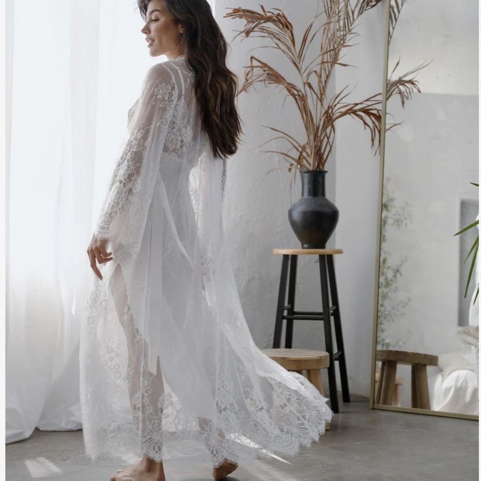 MARRY ME Long Lace Robe in Ivory MARRY ME Long Lace Robe in Ivory