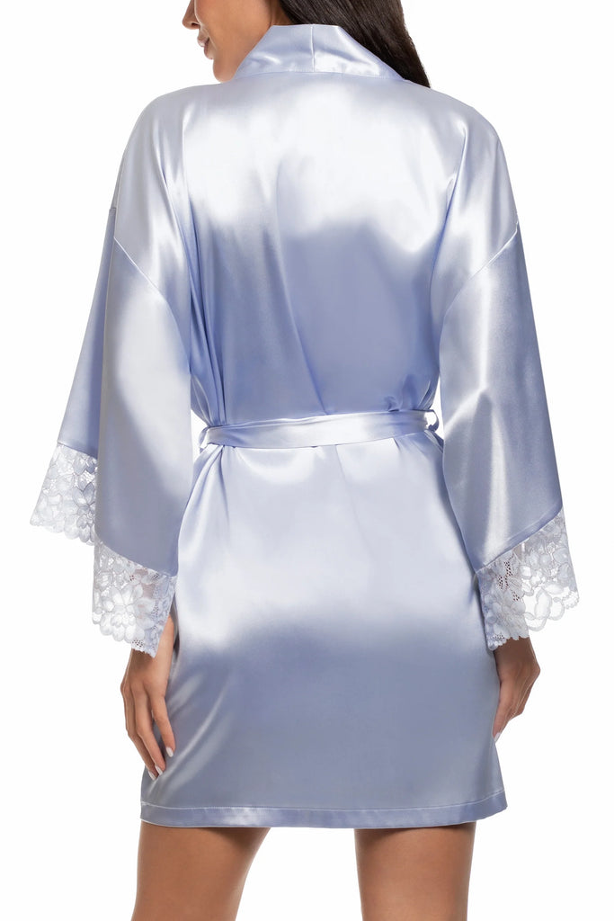 MINA Satin & Lace Robe in Blue Thistle