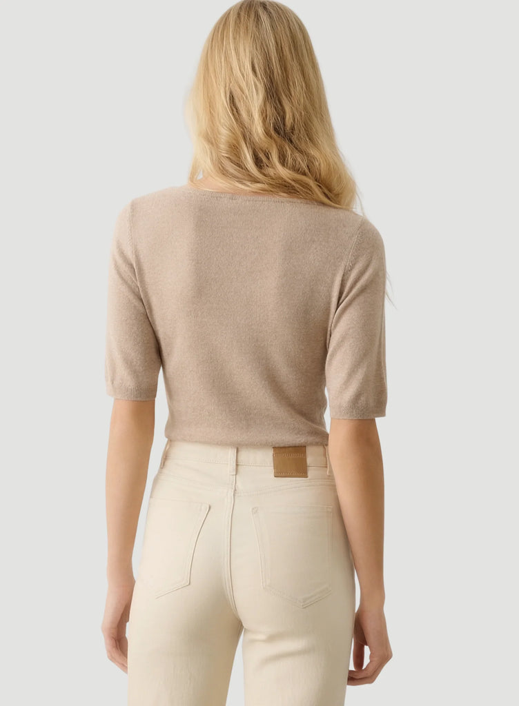 Linen Knit Elbow Sleeve Sweater in Cream