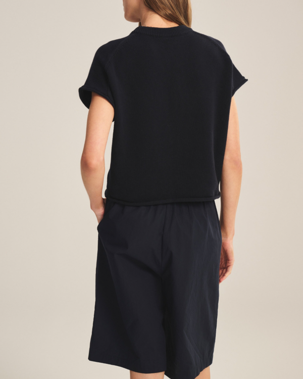 KEENY Cotton/Cashmere Cap Sleeve Top in Navy