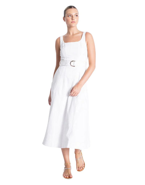 LILIANA Denim Midi Dress in White
