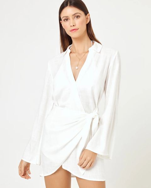 LAS PALMAS Long Sleeve Wrap Dress in Cream