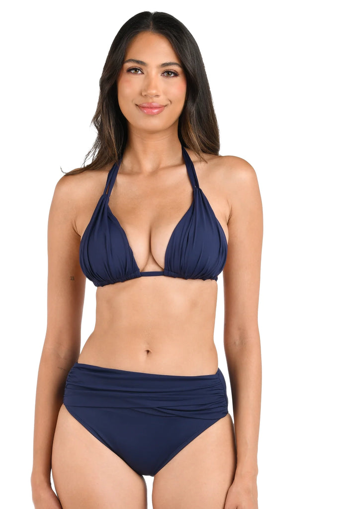 ISLAND GODDESS Triangle Halter & Hipster Bikini in Indigo