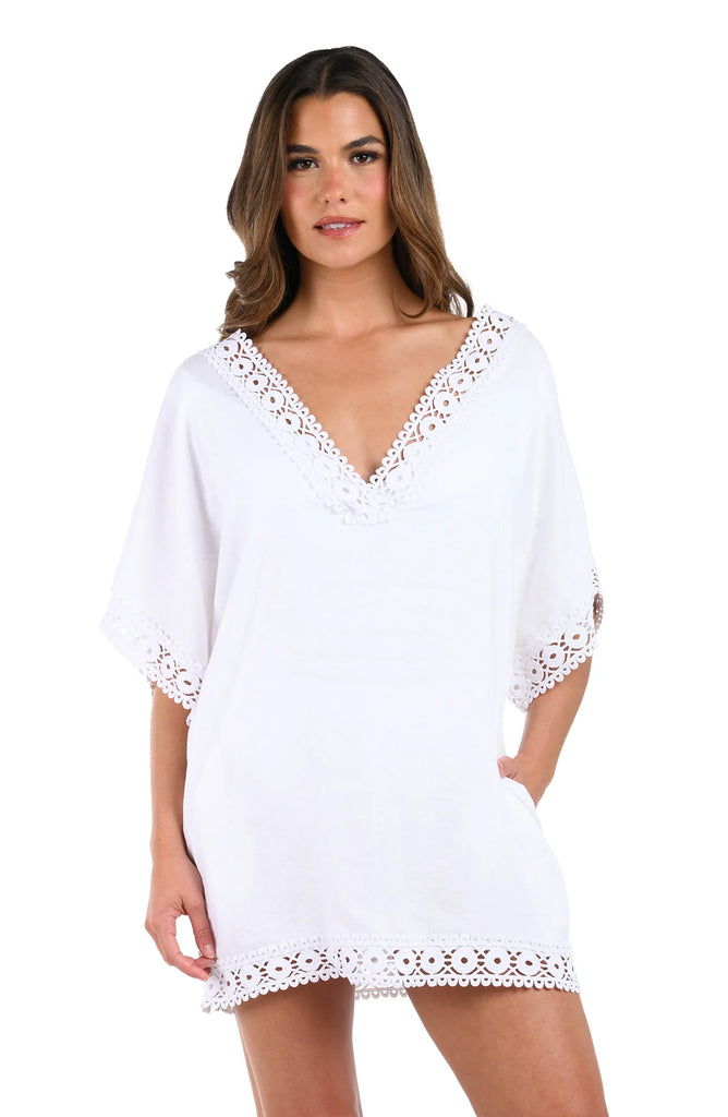 LAKESIDE Linen Short Sleeve Tunic in White