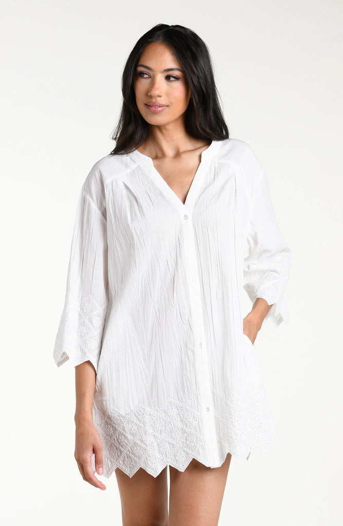 Crinkle Collection Sequin Embroidery Tunic in White