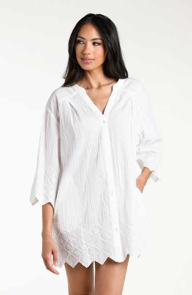 Crinkle Collection Sequin Embroidery Tunic in White