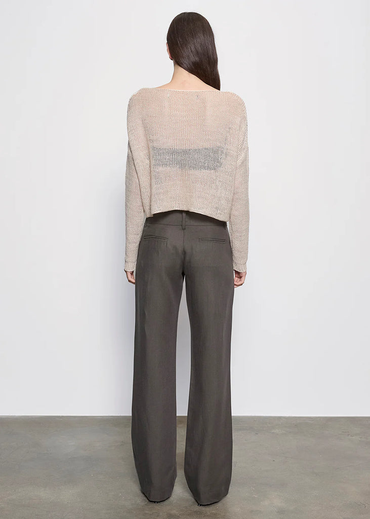 Linen Open Knit Bateau Sweater in Pearl Grey