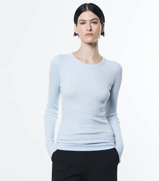 Cotton Thermal Cuffed Long Sleeve Crew in Powder Blue
