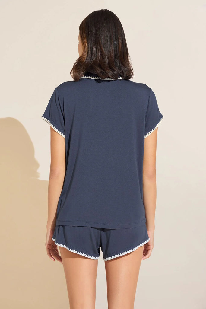 FRIDA Short Sleeve & Shorts PJ Set in Nightshadow Blue/Ivory