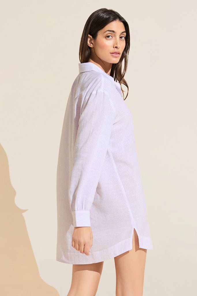NAUTICO Woven Sleep Shirt in White/Lavender