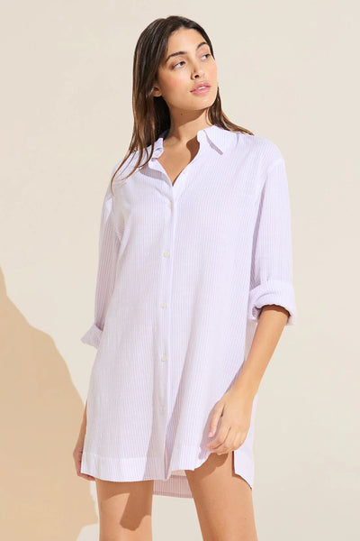 NAUTICO Woven Sleep Shirt in White/Lavender