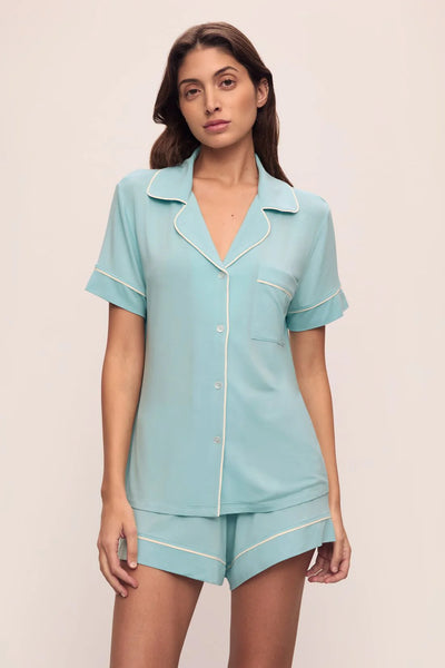 GISELE Short PJ Set in Canal Blue/Ivory