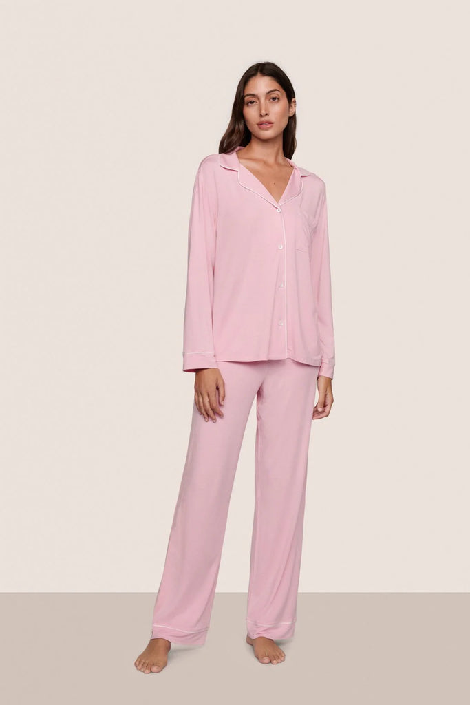 GISELE Long PJ Set in Pink Nectar/Ivory